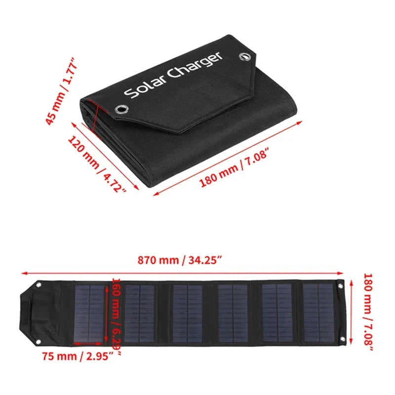 100W/80W/60W Foldable Solar Panel USB 5V Solar Charger Portable Solar Cell Outdoor Phone Power Bank for Camping Hiking + Cable