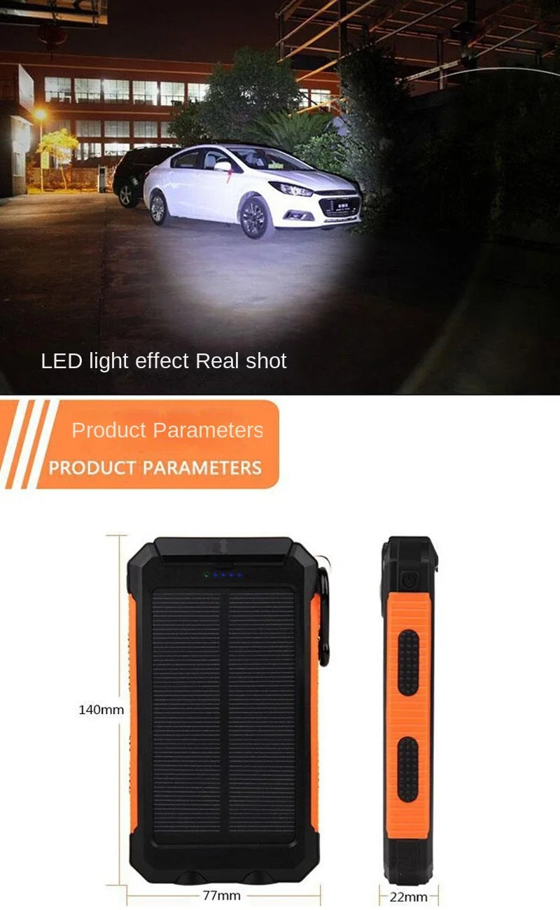 200000mAh Large Capacity Solar Power Bank New Portable With Lanyard Compass External Battery Outdoor Camping Charging Powerbank