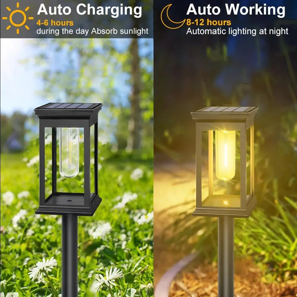 Solar Powered Incandescent Bulbs Pathway Lights Waterproof Garden Walkway Yard Backyard Lawn Landscape Lighting