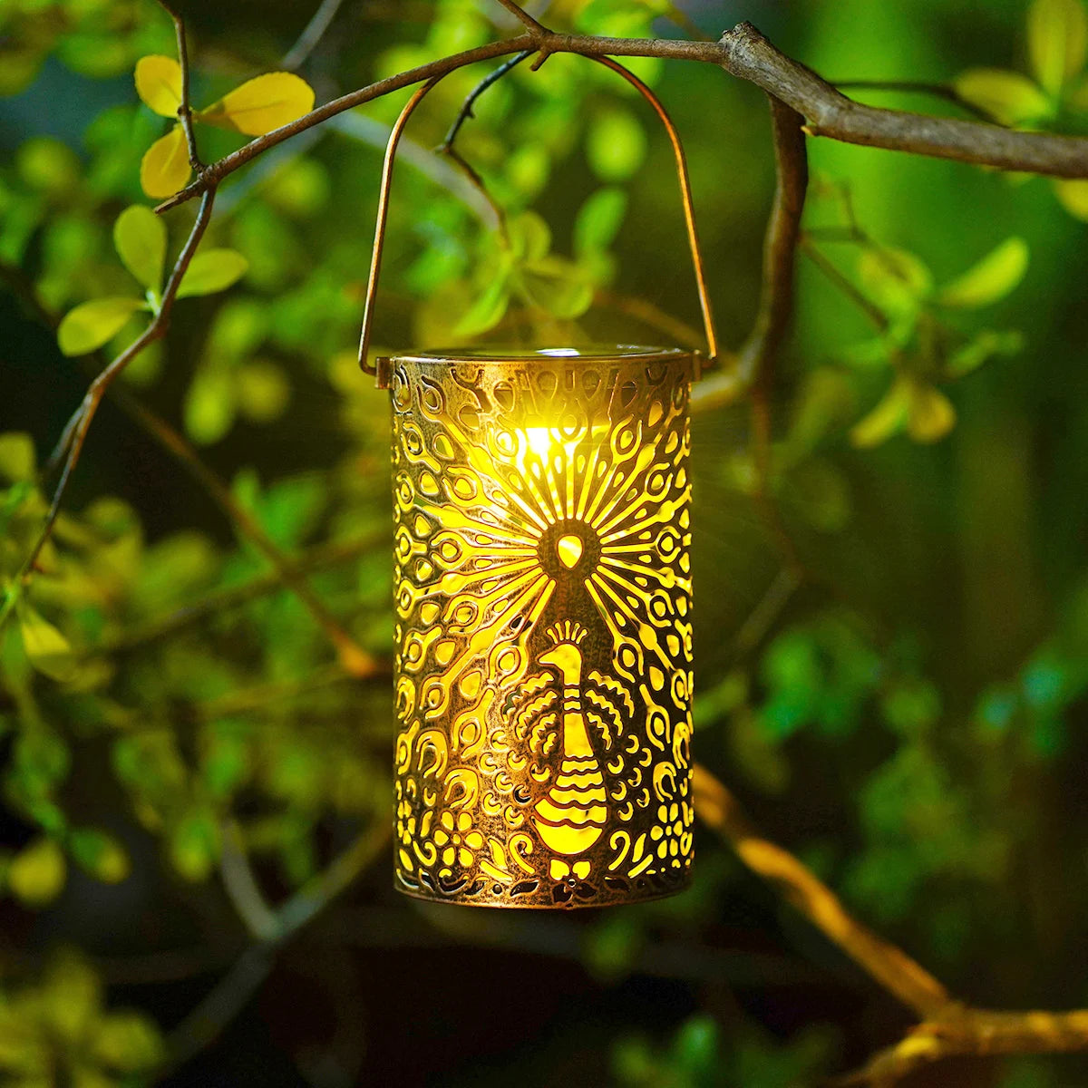 1 solar powered iron lantern, hollow design, suitable for outdoor gardens, terraces, party decorations and holiday gifts