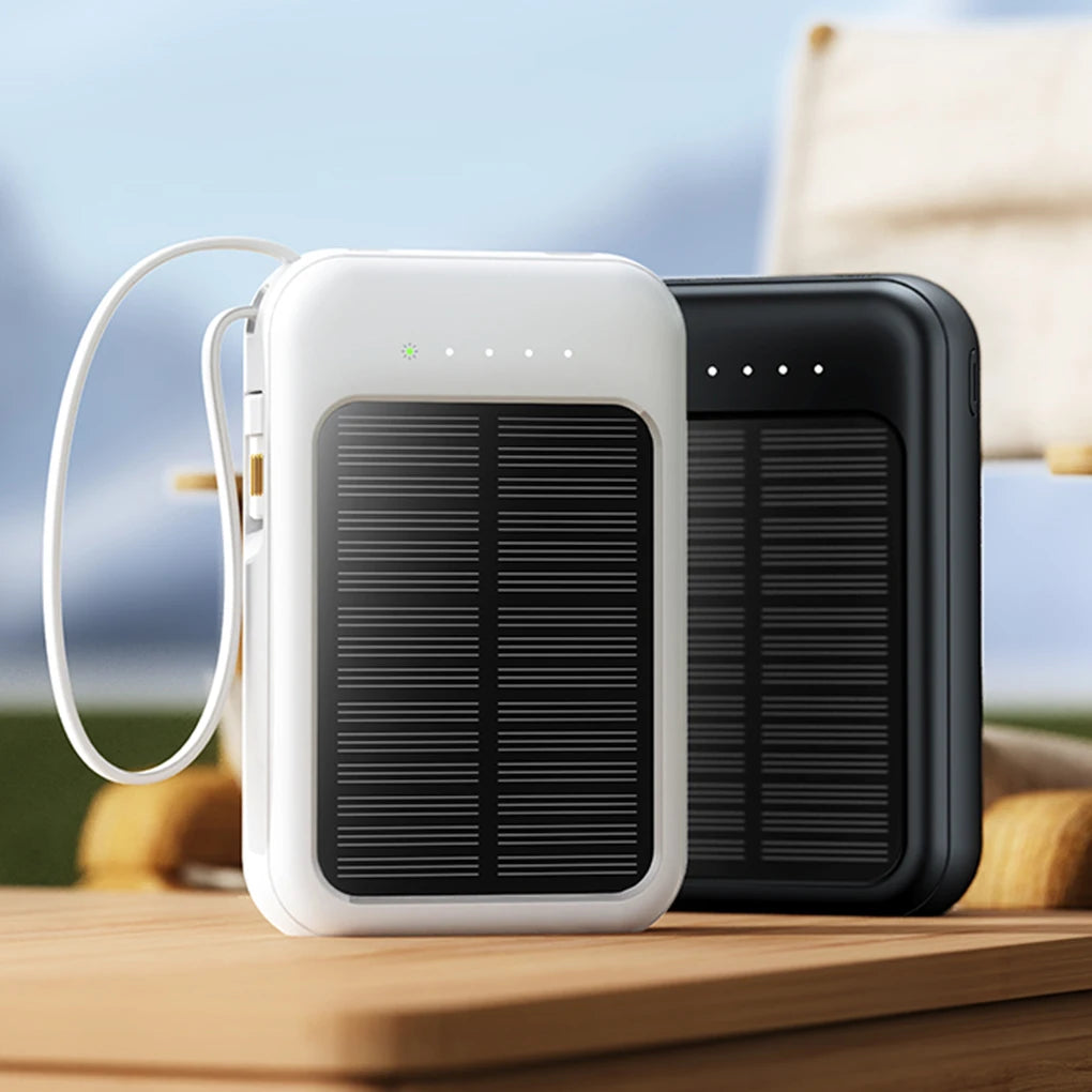 20000mAh High Capacity Solar Power Bank External Charger Powerbank LED Light New Solar Charger Built Cables 2 USB Ports