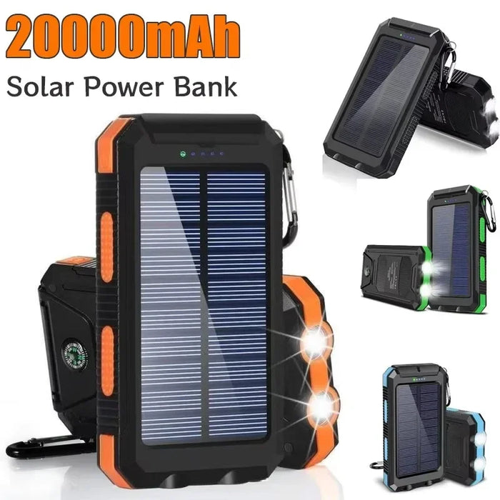 200000mAh Solar Power Bank Portable Charger with Compass LED Light Carabiner Outdoor Camping External Battery Pack For xiaomi