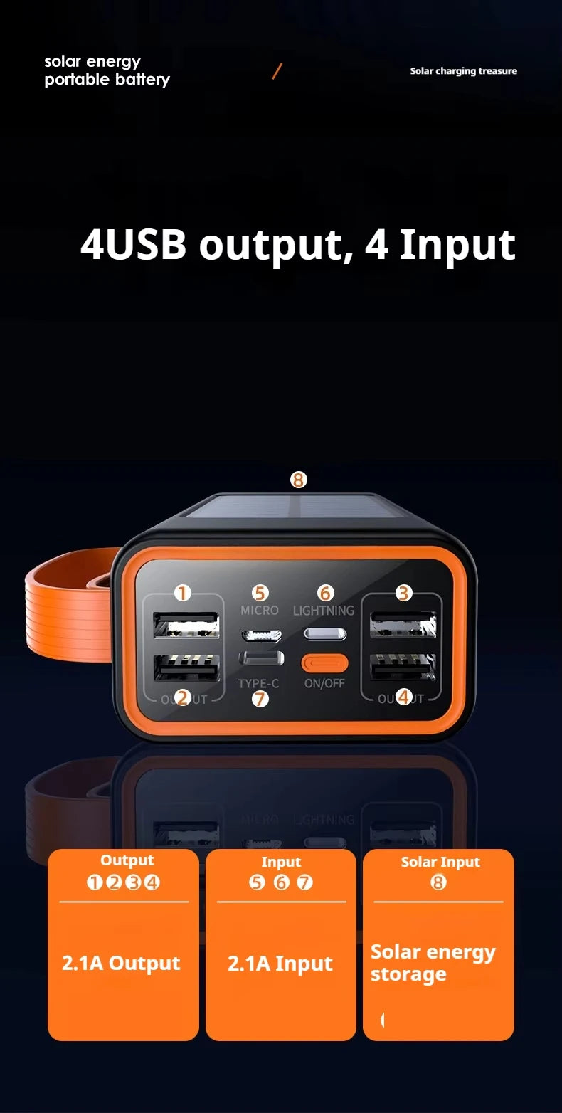 90000mAh Large Capacity Portable Power Bank with Solar or Camping Light Function Fast Charging External Backup Battery