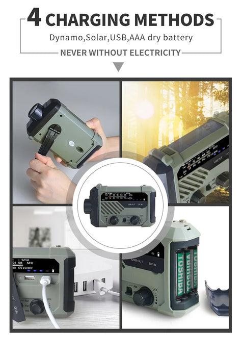 Emergency Solar Radio with Handle, Portable 3-Mode Flashlight SOS Siren Cell Phone Charger Camping Survival Gear and Supplies