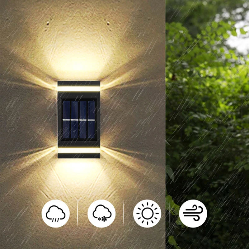 6 LED Solar Powered Wall Lamp Outdoor Waterproof Light UP and Down Illuminating Garden Yard Decoration Outside Sunlight Camping