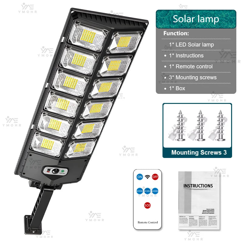 200000LM Huge Solar Street Lights With Remote Control Motion Sensor LED Power Outdoor Solar Lamp For Home and Garden Decoration