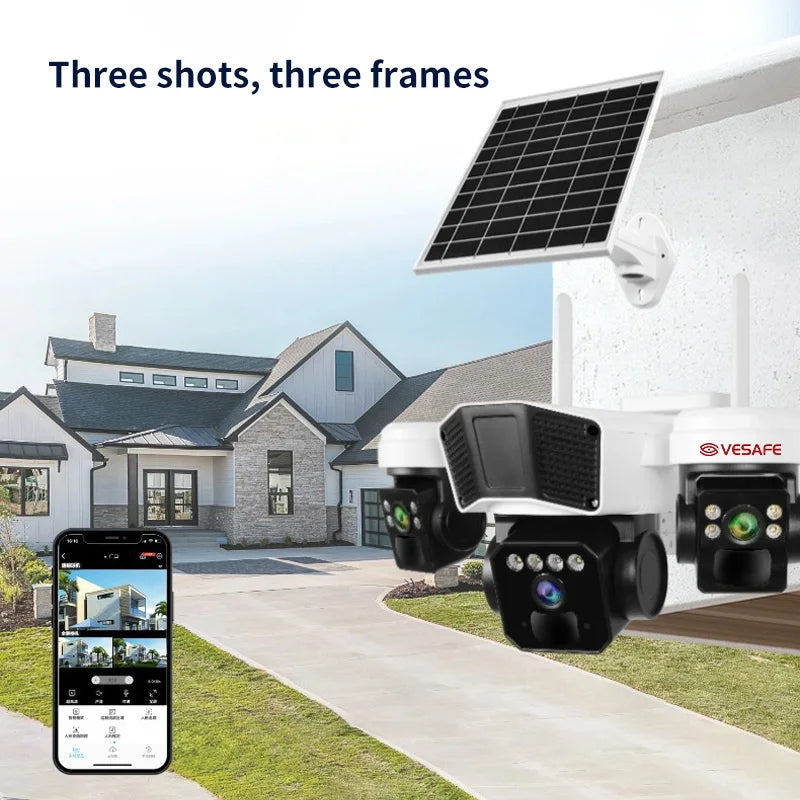 12MP Solar Powered Wireless Surveillance IP 4G Sim Card Camera O-KAM Pro 6K 3 lens Security Outdoor Solar Waterproof CCTV Camera