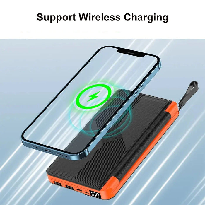 Solar Power Bank 20000mAh Qi Wireless Charger 3 Solar Panel Folding Powerbank for iPhone 16 15 14 13 12 Huawei Xiaomi Poverbank