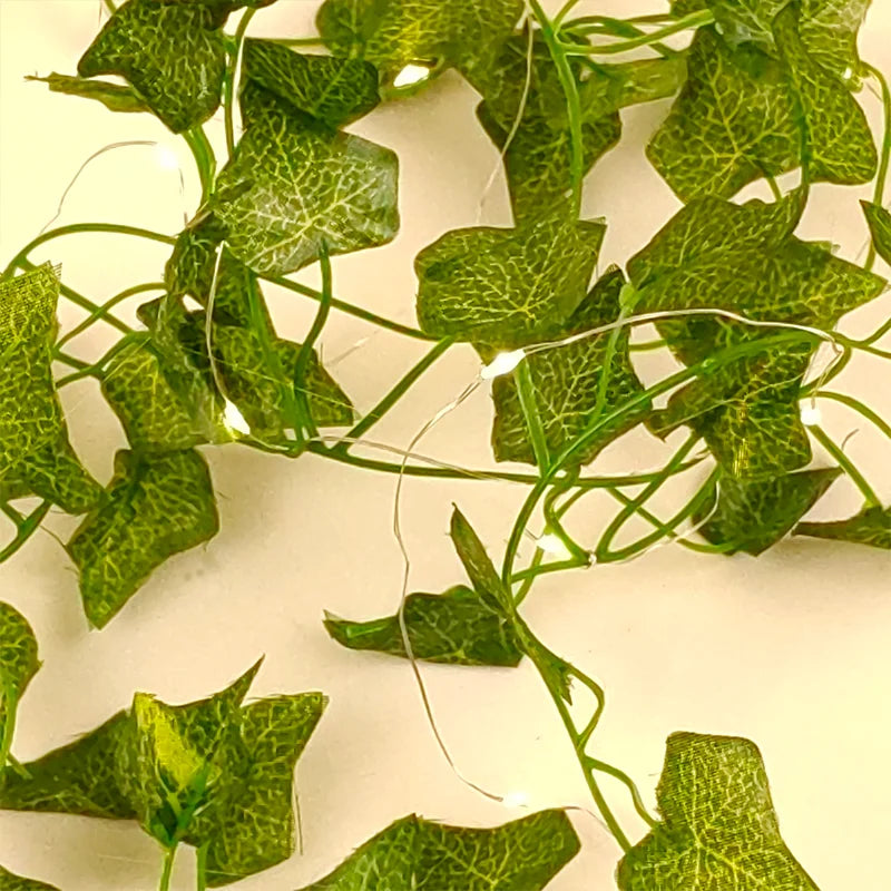 7/12M Solar Green Leaf String Lights Artificial Vine Fairy Lights Christmas Tree Garland Light Home Holiday Lighting Decoration