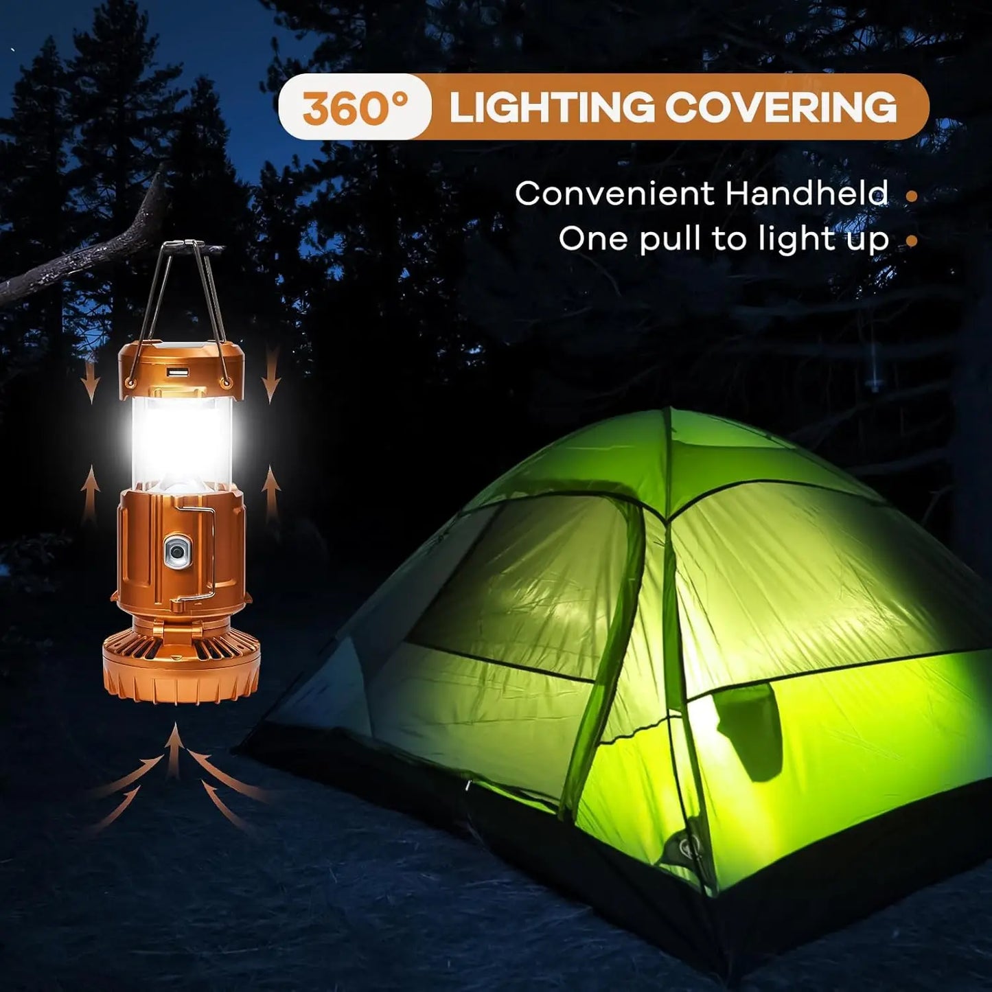 Solar Camping Lantern with Fan USB Rechargeable Camping Fans Outdoor Waterproof Charging Light for Outage Tent Camping Treking