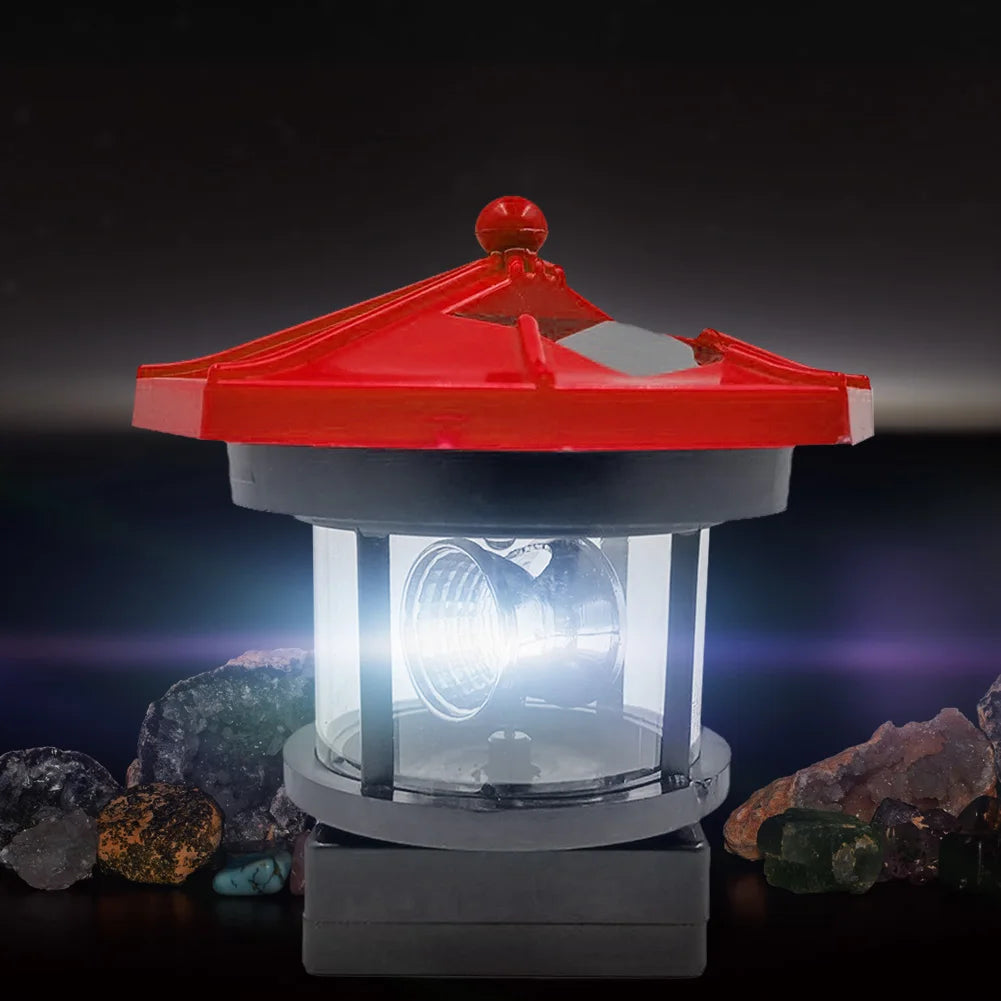 Lighthouse Shape Solar LED Light Garden Fence Yard Outdoor Decor Beacon Lamp Smart Sensor Beacon Rotating Beam Lamp Garden Decor