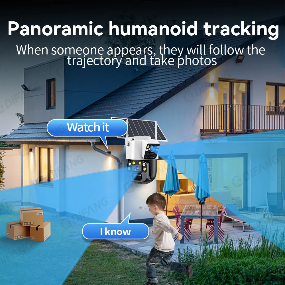 Yoosee Solar Camera 4G Sim Card CCTV Wireless 4G Solar CCTV Dual Lens Dual Screen Auto Tracking External 4G Sim Security Camera