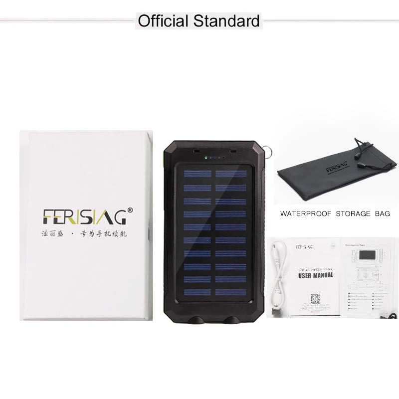 Waterproof Solar Power Bank 10000mAh Dual USB External Polymer Battery Charger Outdoor lamp Light Powerbank (Clearance Sale)
