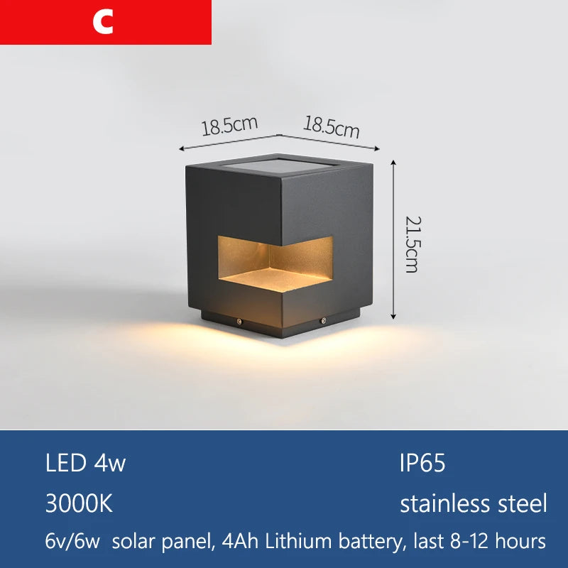 Outdoor Pillar Light Solar Powered Energy Saving IP65 Post Cap Lamp Auto Dusk-to-Dawn Sensor for Garden Villa Gate Pathway Fence