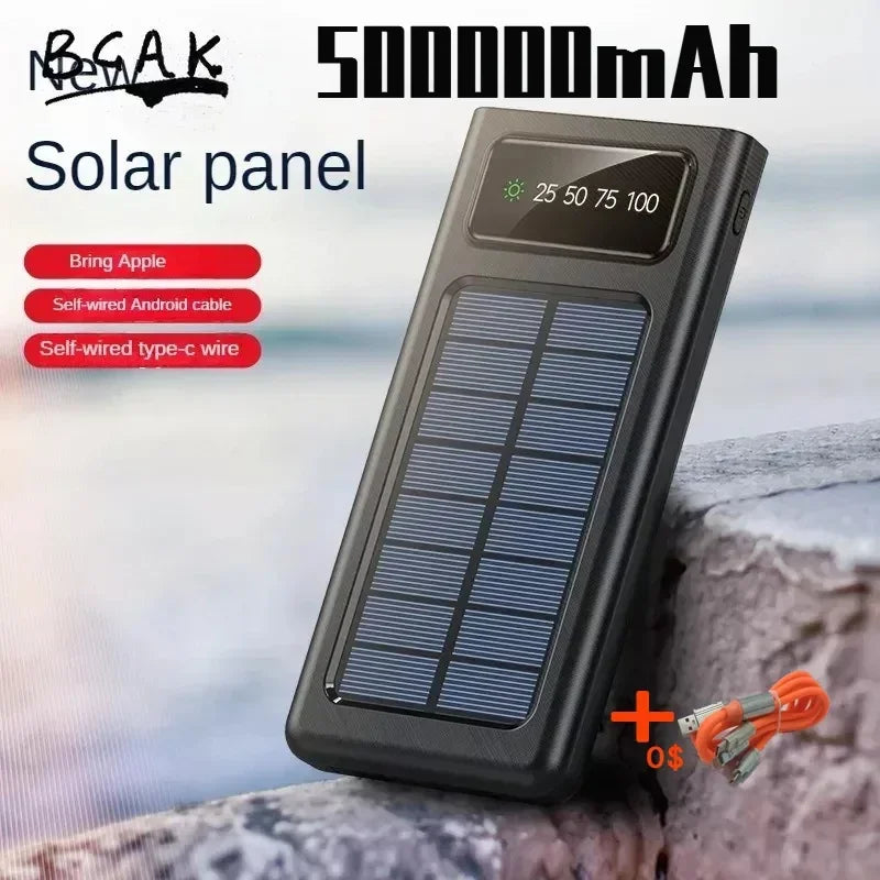 500000MAH 200000mAh 300000mAh Solar BCAK Power Bank, Convenient Ultra-thin Built-in Cable, Outdoor Camping Mobile Power Supply