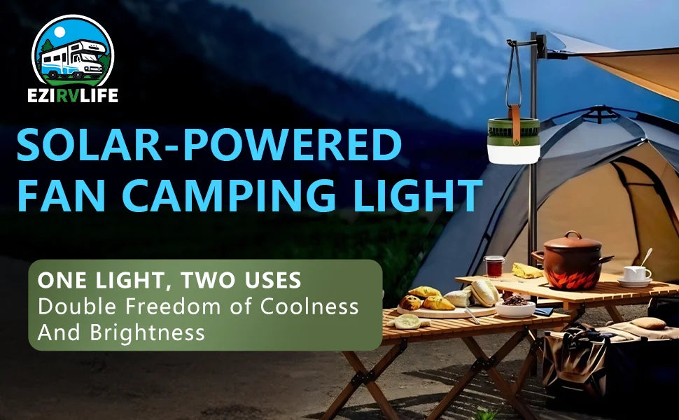 Solar Camping Fan Rechargeable Camping Light, Folding Portable Solar Outdoor Lights with USB Output for Camping Tent, Mountain,