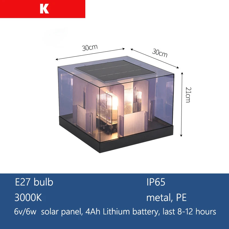 Outdoor Pillar Light Solar Powered Energy Saving IP65 Post Cap Lamp Auto Dusk-to-Dawn Sensor for Garden Villa Gate Pathway Fence