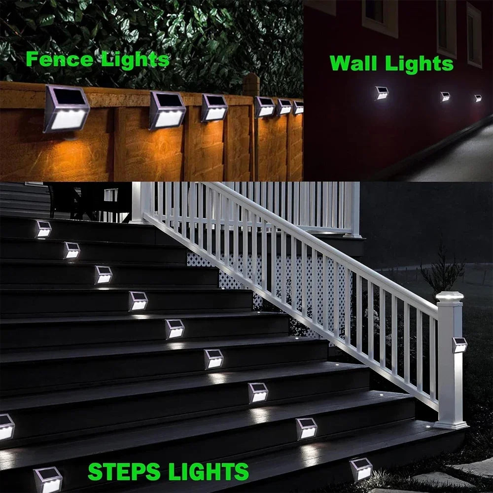 Solar Step Lights, Pack Waterproof Solar Deck Fence Stainless Steel Outdoor Light for Garden, Yard, Deck Decor Lighting