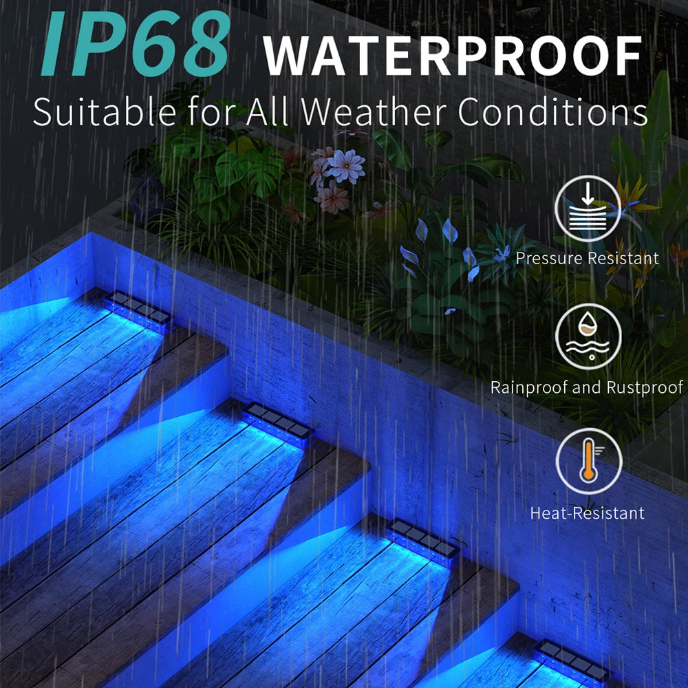 Solar Deck Lights Outdoor Waterproof LED Step Sidewalk Stair Garden Light IP68 Auto On/Off Solar Powered Dock Driveway Lighting