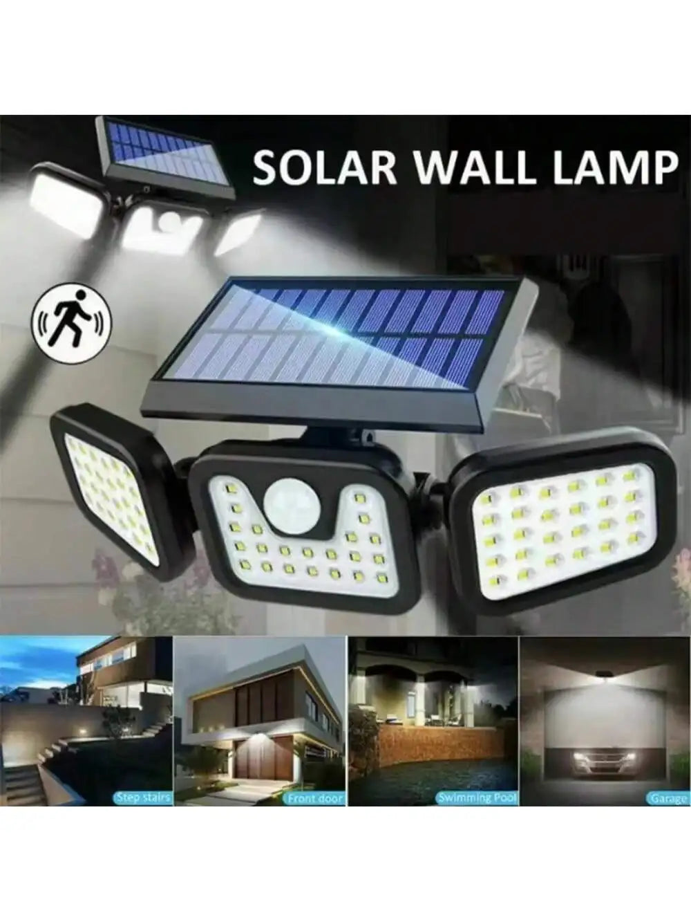 Upgraded Solar Security Lights Outdoor-270°Smart Human Detection&3-Way Adjustable Head IP65 Waterproof Motion Sensor Wall Floodl