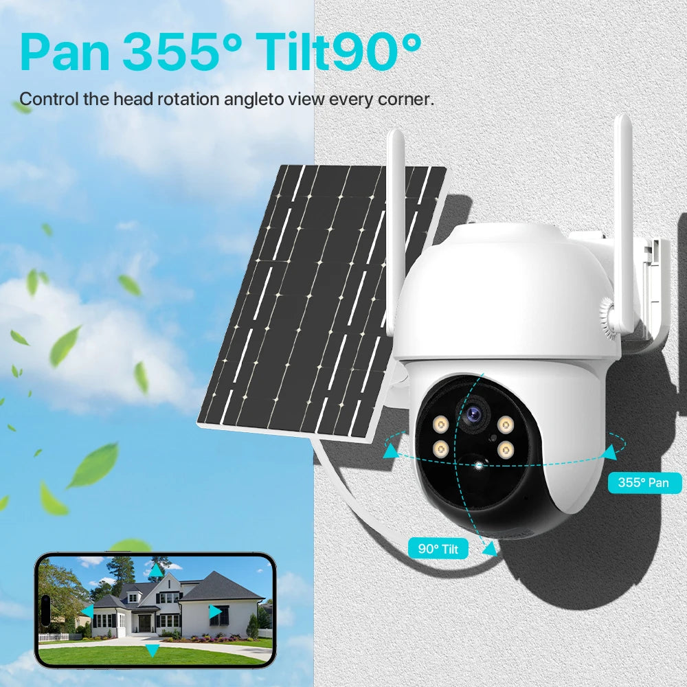6x Zoom Solar PTZ Camera 4K 8MP HD Outdoor WiFi Wireless IP Camara Solar Panel Security Built in Battery PIR Human 4MP iCsee