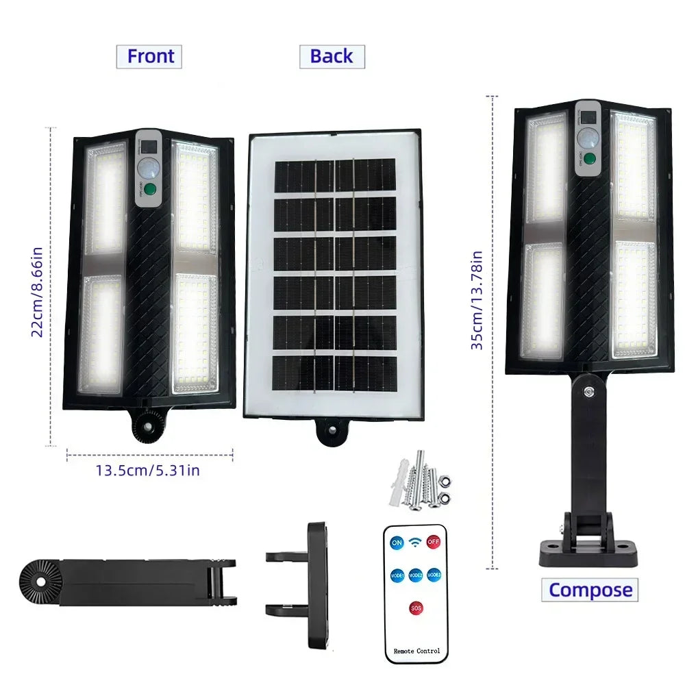 Outdoor Solar Street Light with Remote Control Solar Security Light 6500K Dusk to Dawn Motion Sensor Light for Garden Patio