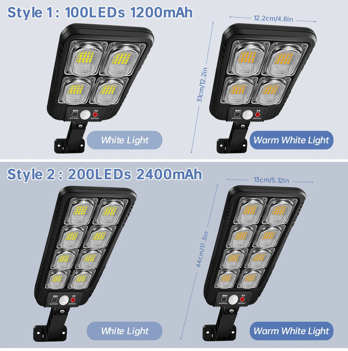 Solar Street Lights Outdoor Waterproof Solar Lamp with Remote Control 3 Working Modes IP65 Waterproof for Garden Wall Yard