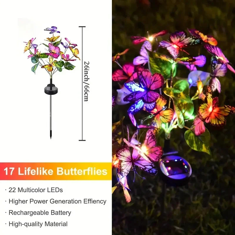 Solar Butterfly Tree Lights Outdoor Decorative Solar Garden Light Yard Lawn Waterproof Sunlight Festival Wedding Roof Decoration