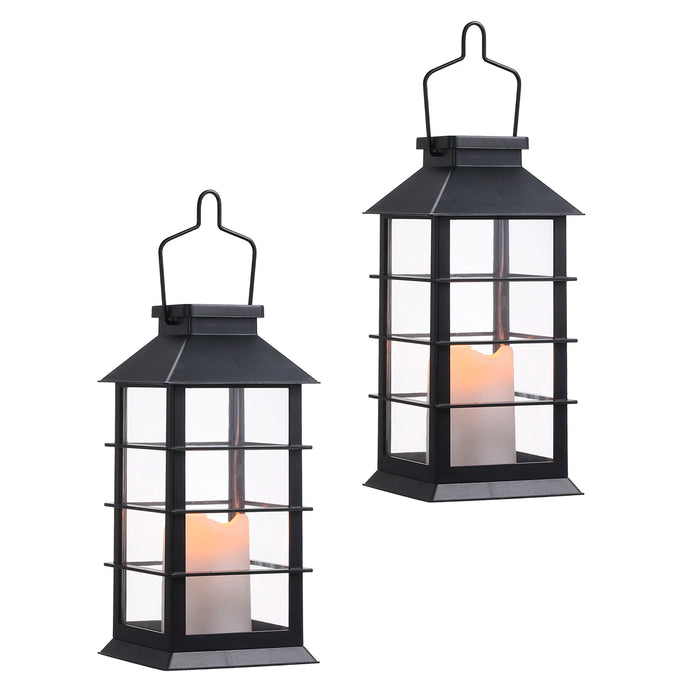 Solar Powered Lantern Light Outdoor Flickering Flame Fire Candle LED Lamp Hanging Decorative Lighting For Garden Patio Courtyard