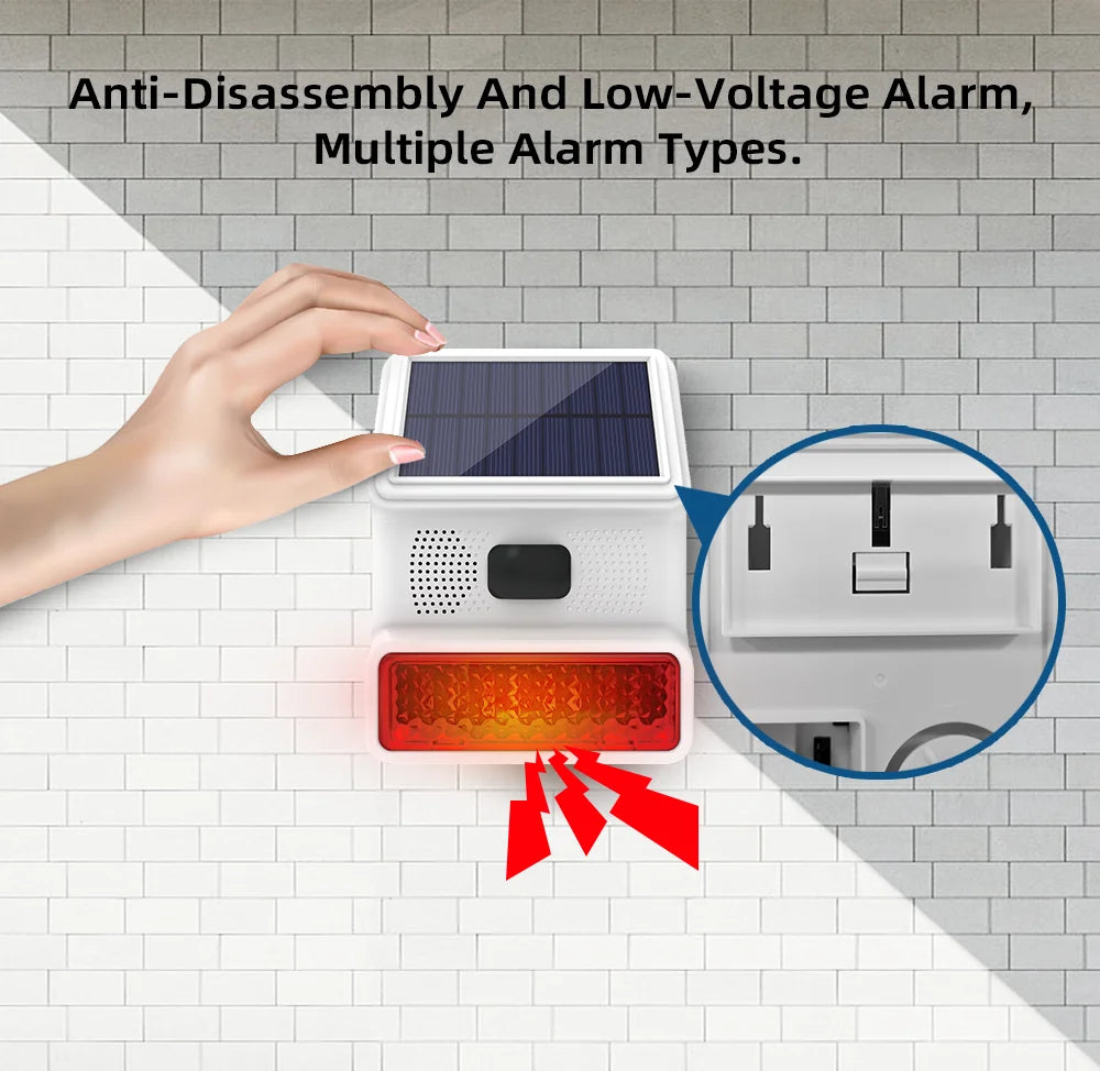 Smarsecur 433MHz Solar Outdoor Waterproof Siren with LED Flashing Light Function as Home Garage Shed Alarm System