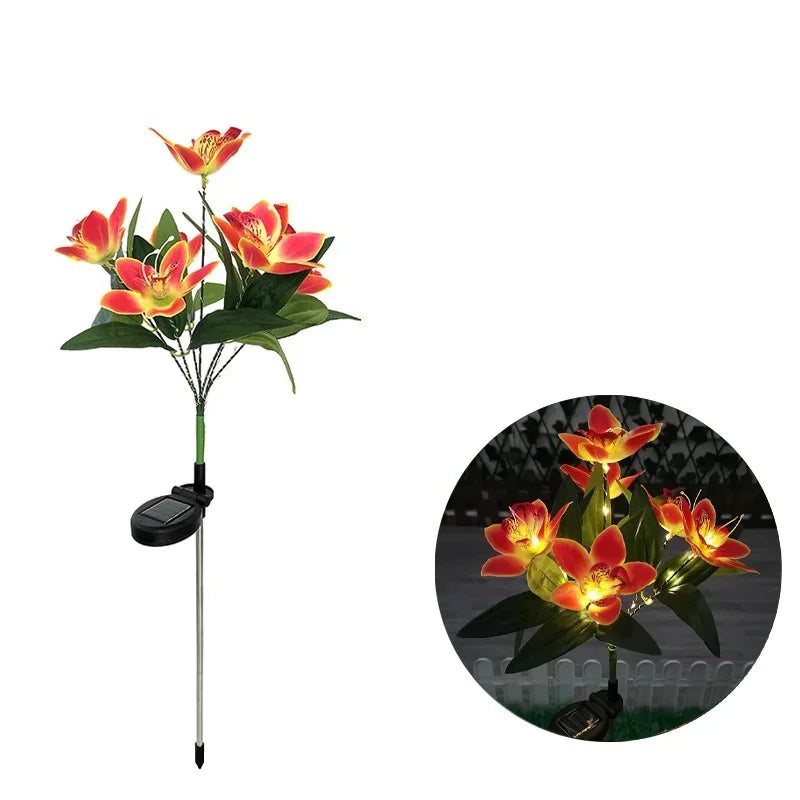 Flower Solar Lights Outdoor Garden, LED Solar Flower Lights with 7 Orchid Flower Solar Stake Lights for Courtyard Pathway lights