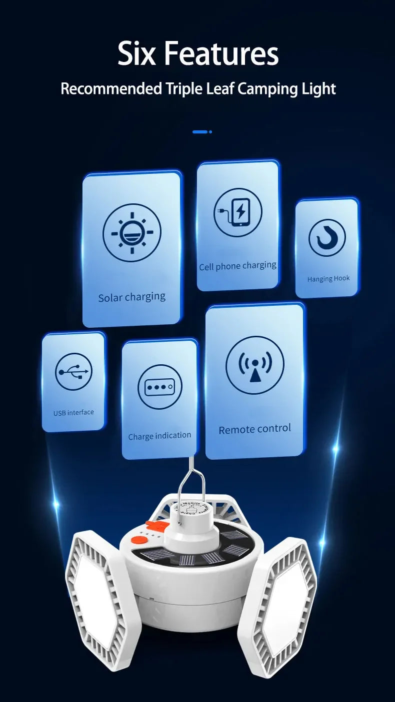 Solar Energy Camping Lamp 5 Modes SOS Waterproof USB Rechargeable LED Remote Control Foldable Lantern Portable Emergency Lamp