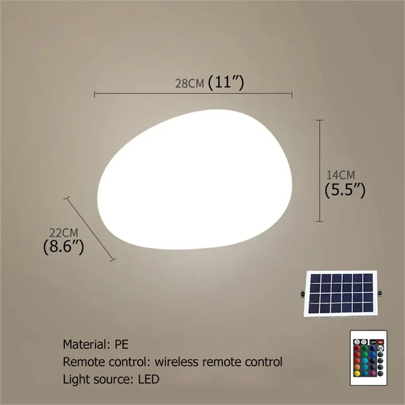 Solar Garden Lights Led Modern Creative White Stones Shape Waterproof IP65 with Remote Control Decor Home Courtyard Lawn Lamp