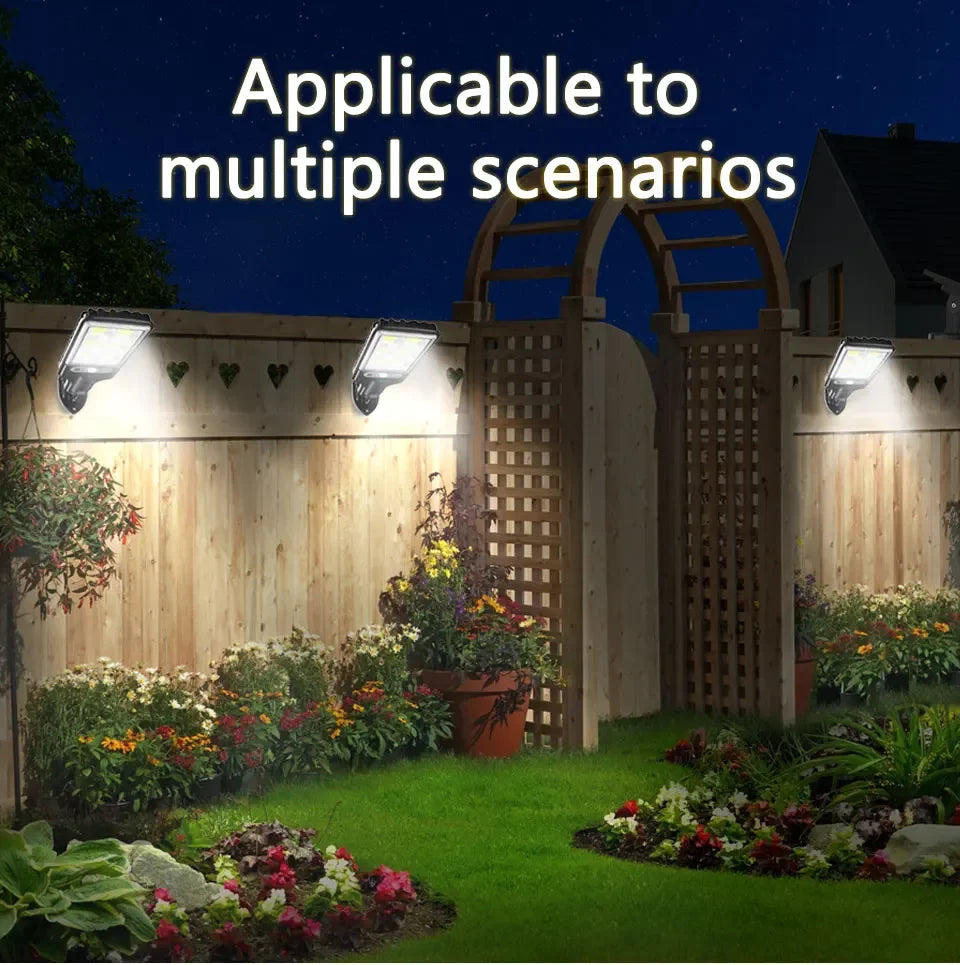 LED Solar Street Light Outdoor Waterproof Motion Sensor Remote Control Lights 3 Mode Courtyard Porch Decorative Wall Lamp