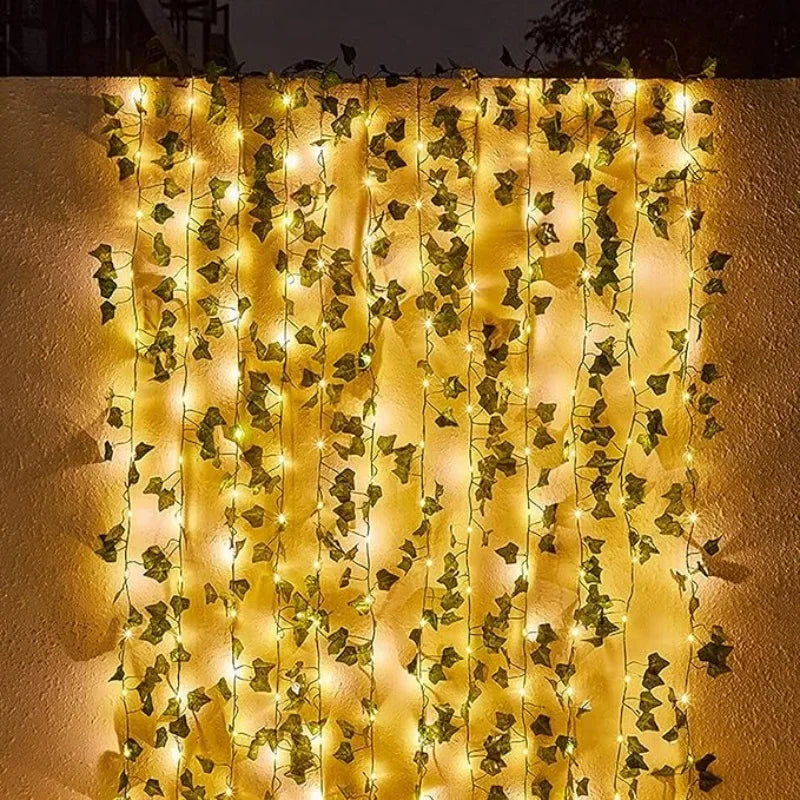 7/12M Solar Green Leaf String Lights Artificial Vine Fairy Lights Christmas Tree Garland Light Home Holiday Lighting Decoration