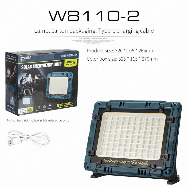 Rechargeable Solar Flood Light Outdoor Portable LED Reflector Spotlight IP66 Waterproof Camping Work Light Floodlight