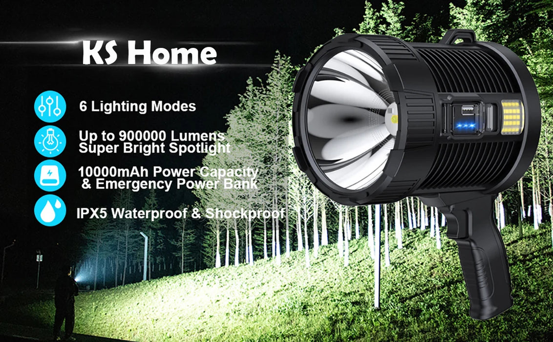 Rechargeable Spotlight 900000 Lumens Led Spot Lights Handheld Large Flashlight Super Bright Outdoor Solar Spotlights Searchlight