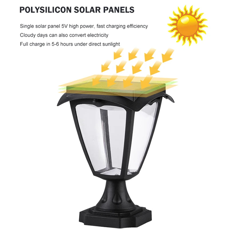 Simple Solar Column Pillar Light Outdoor LED Post Deck Cap Fence Landscape Lamp Waterproof Decor Garden Gate Solar Power Lamp