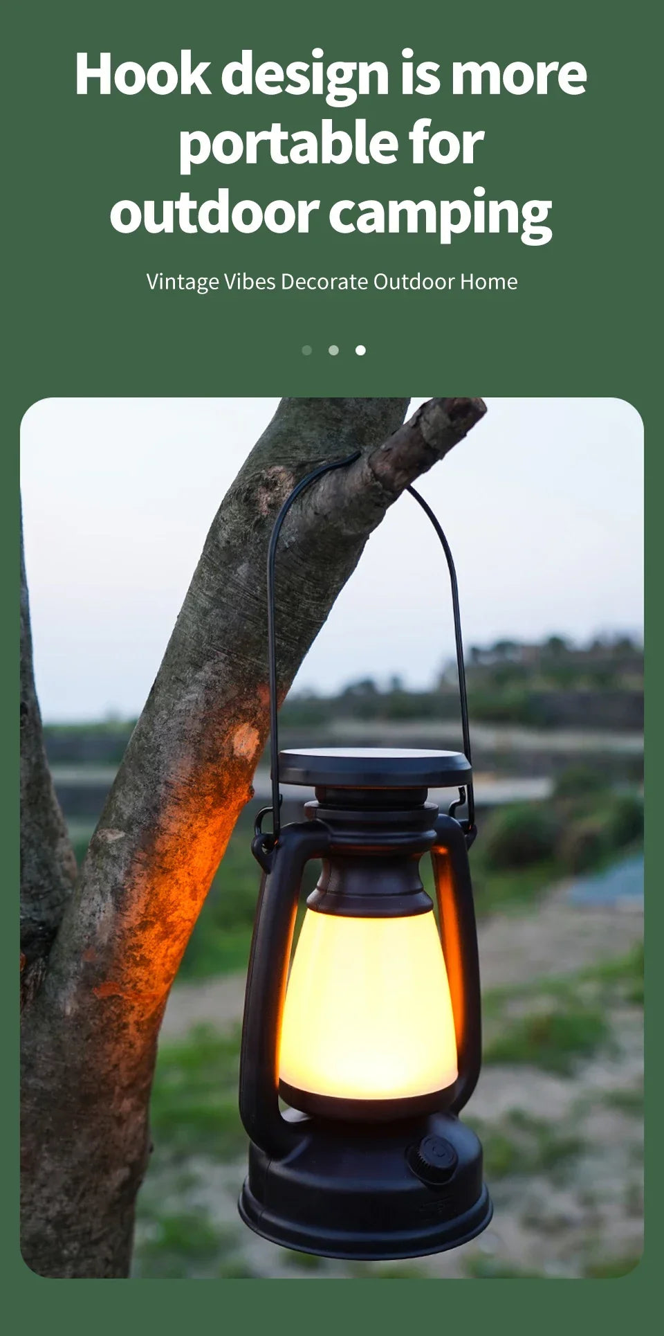 USB Rechargeable/Solar Charging Camping Light Portable Camping Lanterns 3 Lighting Modes Dimming Outdoor Hanging Tent Light