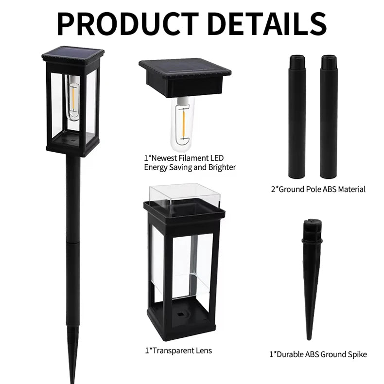Solar Pathway Lawn Lights Outdoor Walkway Garden Tungsten lamp Waterproof Landscape Light Auto On/Off Lights for Yard Lawn Patio