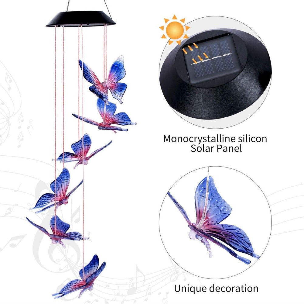Solar Light Butterfly Windchime Light Rechargeable Christmas All Hallows' Day Party Atmosphere Landscape Balcony Decoration Lamp