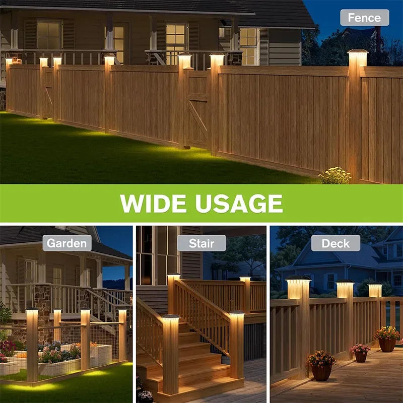 1/4 PCS LED Solar Fence Light Outdoor Waterproof Solar Light Garden Yard Fence Column Decorative Lighting for 4 Inch Wood Posts