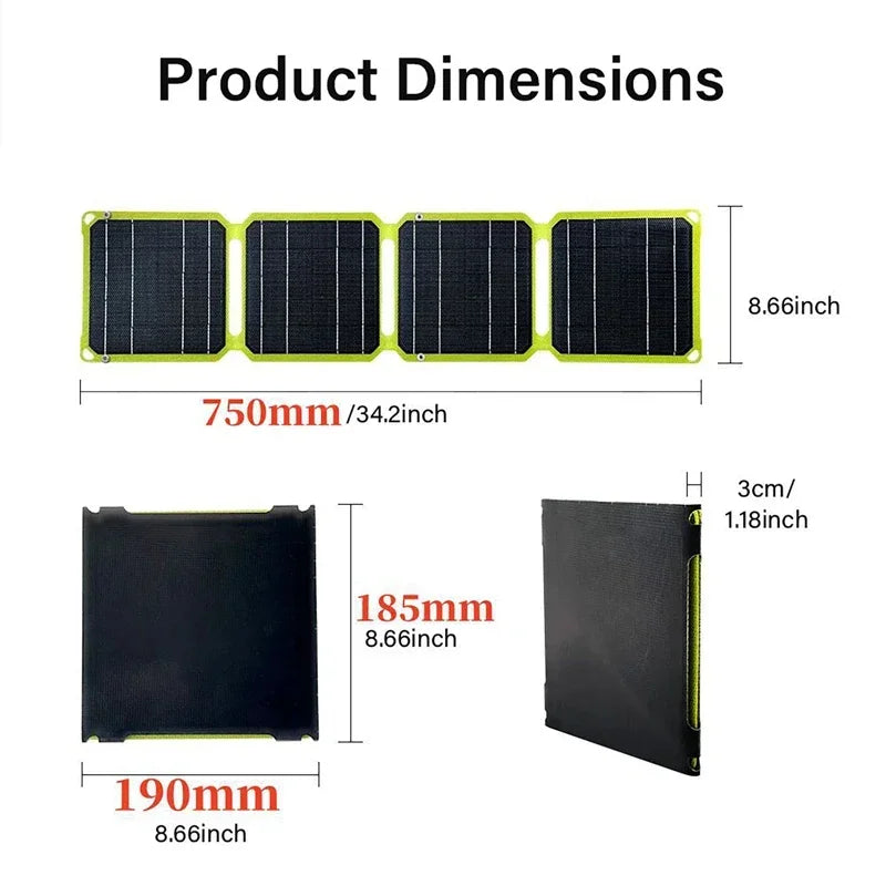 Outdoor 100W Portable Solar Panel 5V 9V 12V Foldable Solar Cell Phone Charger PD+USB For Camping Travel Fishing Power Station