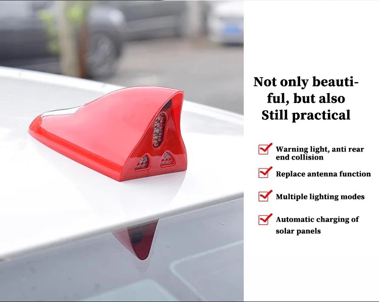 Solar anti rear end collision flashing light LED warning light Car shark fin antenna modified General Motors decorative light