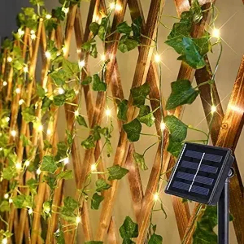 7/12M Solar Green Leaf String Lights Artificial Vine Fairy Lights Christmas Tree Garland Light Home Holiday Lighting Decoration