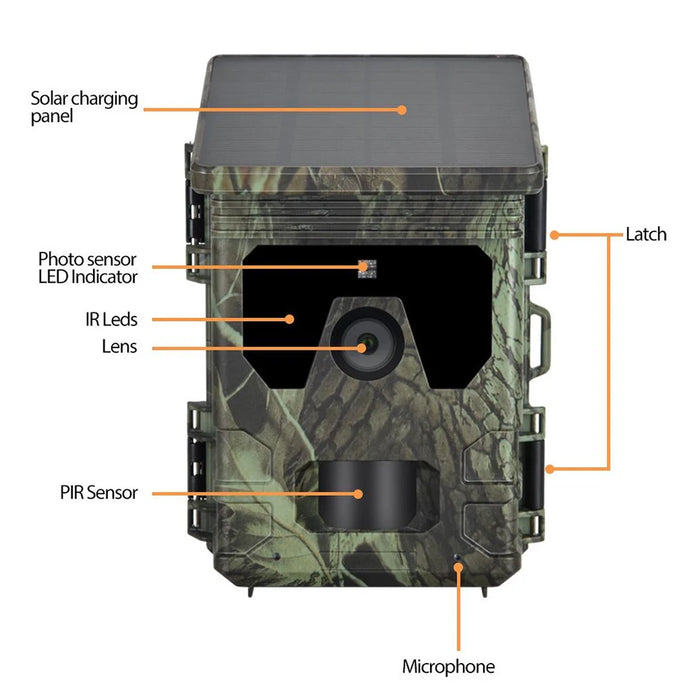 Solar Trail Camera 24MP 1080P Solar Power Hunting Camera Infrared Night Vision Wildlife Observation Camera Video Photo Recorder