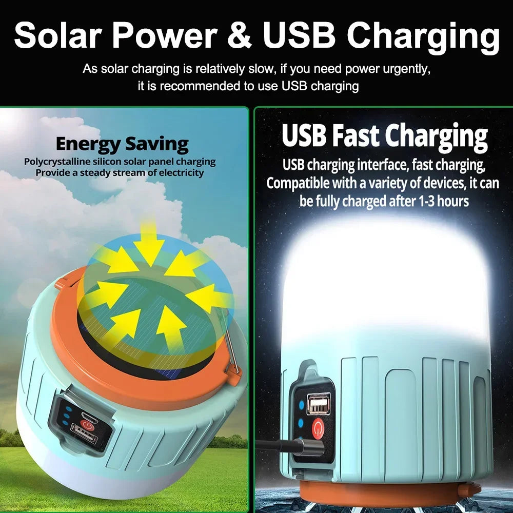 Solar Camping Light Power Bank LED Camping Lanterns with Remote Control Waterproof Outdoor Tent Light Rechargeable Flashlight