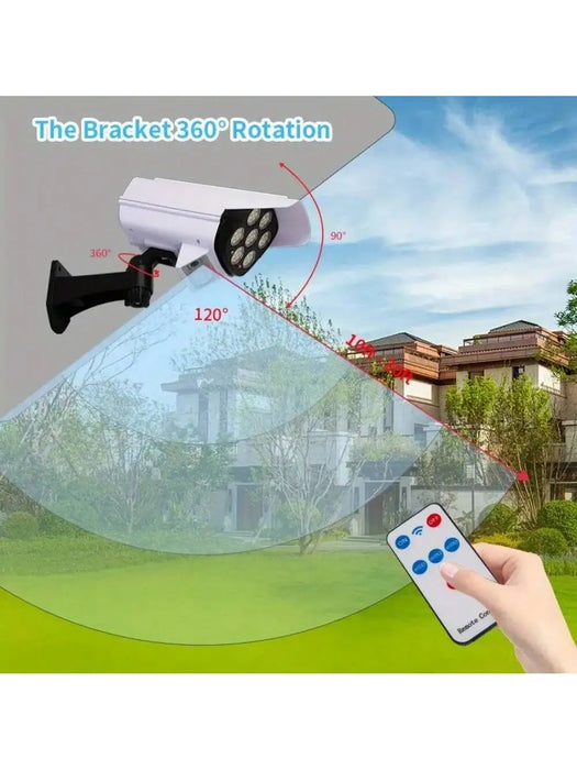 Ultra-Realistic Solar Fake Security Camera Light with Motion Activated LED&Remote Control-IP65 Waterproof Dummy CCTV Burglar Det