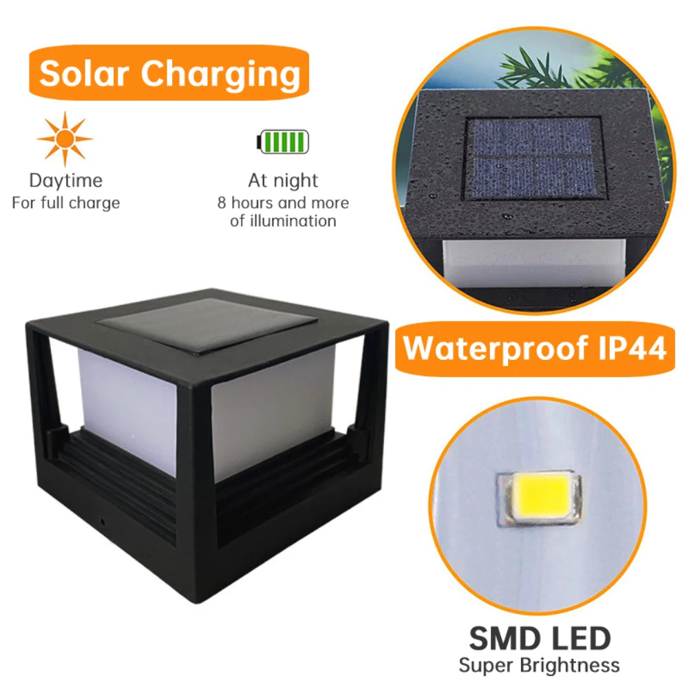 Waterproof Led Light Fence Lamp Solar Panel Pipe Garden Street Solar Powered Landscape Lamp Light Hot Solar Pillar Post Cap New
