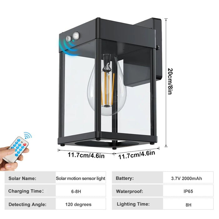 Solar Wall Lights Outdoor Waterproof 3 Modes Motion Sensor Porch Sconces Wall Mounted Light With Metal Frame Glass Shades Shed